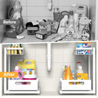 Saydear Under Sink Organizer Storage 2-Tier Premium Metal Pull-Out Kitchen Cabinet Organizer with Sliding Drawer, Height Adjustable, Heavy Duty for Kitchen & Bathroom Organizers 1 Pack White