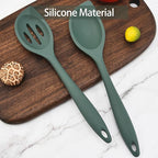2-Pieces Silicone Cooking Spoon Spatula, Large Serving Spoons for Solid and Slotted, Heat Resistant Non-Stick Silicone Cooking Utensils Set, for Kitchen Mixing, Scooping, and Scraping