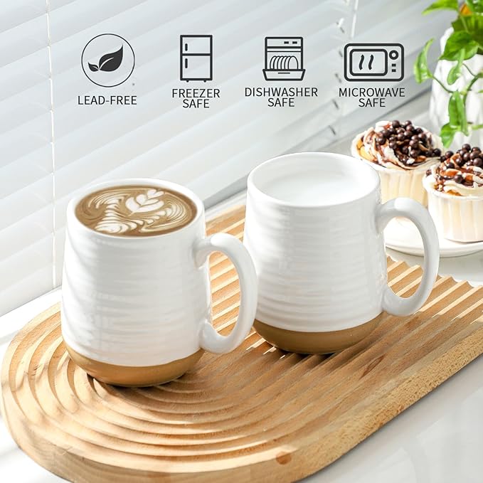 HASENSE Ceramic Coffee Mugs White,15oz Coffee Mugs Set of 6 with Handle, Large Coffee Cups for Latte, Tea, Cocoa and Hot Chocolate,Coffee Mugs for Men and Women, Microwave and Dishwasher Safe, White