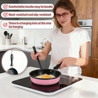 4.7 Inch Mini Frying Pan, Black Non-Stick Egg Pan with Hanging Hole, Flat Bottom Design for Gas, Induction, Electric Stove, Perfect for Single Serve Breakfast, Omelets & Camping, RV Use (Pink)