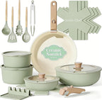 Umite Chef Non Stick Pots and Pans Set, 21 Pcs Ceramic Kitchen Cookware Set with Detachable Handle, Nonstick Healthy Induction Cookware, Dishwasher RV Cookware Set, Oven Safe, Stackable, Sage Green