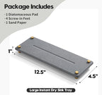 Kitchen Sink Caddy Water Absorbing Stone Drying Tray, Diatomite Bathroom Sink Organizer, Faucet Counter Mat Coaster, Soap Dish Rack Riser Dispenser Sponge Holder, Dark Gray Gold -12.5" x 4.5"