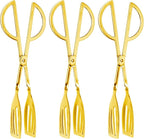 3PCS 9.8-Inch Stainless Steel Salad Tongs for Serving Heavy Duty Serving Tongs for Home Parties, Weddings, Buffets, Barbecues, Kitchen Utensils for Cake, Steak, Salad and More (3, Gold)