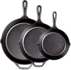Lodge Seasoned Cast Iron Skillet Set - PFAS-Free, Non-Toxic Cookware - Use with an Oven, Stove, Grill, or Campfire - Naturally Non-Stick & Oven Safe - 8, 10.25 & 12 Inches