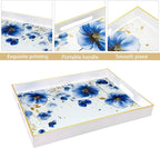 Serving Tray with Handles, 15.7 * 11.8 inches, Plastic Ottoman Tray with Exquisite Paintings, Trays for Coffee Table
