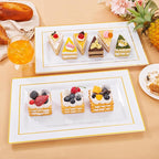 I00000 6 Pack Plastic Serving Trays, Gold Rim Disposable Serving Trays, Gold Disposable Serving Platter for Food Party Serving Platters and Plastic Trays 13.97x8.46 inches