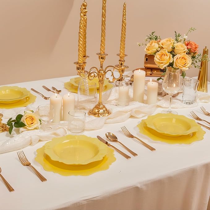 COLOSUS Yellow Plastic Party Bowls (60 Pack) 12 Oz Disposable Soup/Salad Bowl, Fancy Shatterproof Dinnerware for Catering, Holidays, Weddings, and Everyday Use