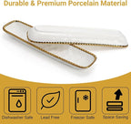 SOUJOY 2 Pack Porcelain Cracker Tray with Gold Pearl Edge, 14 Inch Rectangular Charcuterie Serving Platters, Dishwasher Safe Ceramic Cookie Plates for Cheese Ham Fruit, Perfect for Display Foods