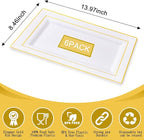 I00000 6 Pack Plastic Serving Trays, Gold Rim Disposable Serving Trays, Gold Disposable Serving Platter for Food Party Serving Platters and Plastic Trays 13.97x8.46 inches
