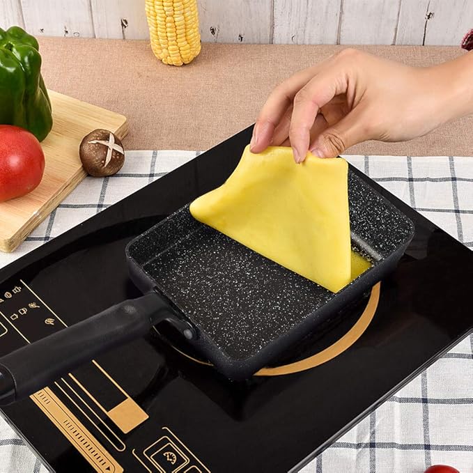 MyLifeUNIT Tamagoyaki Pan, Japanese Omelette Pan Nonstick with Silicone Spatula, Square Egg Pan 7 x 5 inches, Black