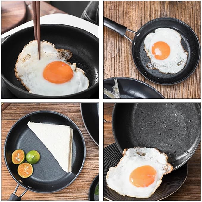4.92 Inch Non Stick Omelette Mini Frying Pan for One Egg, Easy Clean Round Small Pan with Ergonomic Handle, Stainless Steel Heat Resista-nt Non Stick Pot for Single Eggs Pancakes