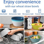 Homestockplus 50 Oz Wheat Straw Bowls Set of 6 - Unbreakable, Stackable & Microwave Safe, Multicolor Large Cereal Bowls for Oatmeal, Soup, Ramen, Salad, Popcorn, etc. Safe for Kids & Family