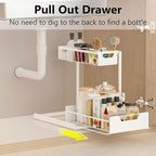 Ceetug Under Kitchen Sink Organizers and Storage Pull Out 2 Tier Metal Bathroom Cabinet Organizer (White, 1 Pack)