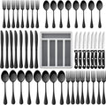 HaWare 49-Piece Black Silverware Set with Flatware Drawer Organizer, Stainless Steel Cutlery with 8 Steak Knives, Modern Eating Utensils Tableware Service for 8, Mirror Polished, Dishwasher Safe