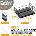 SpaceAid Pull Out Spice Rack Organizer for Cabinet, Heavy Duty Slide Out Seasoning Kitchen Organizer, Cabinet Organizer, with Labels, 7.7" W x10.8 D x4 H, 2 Drawers 1-Tier