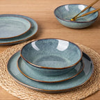 AmorArc Ceramic Dinnerware Sets,Handmade Reactive Glaze Stoneware Plates and Bowls Sets,Highly Scratch Resistant | Dishwasher & Microwave Safe Dishes Set,Service for 4 (12pc)