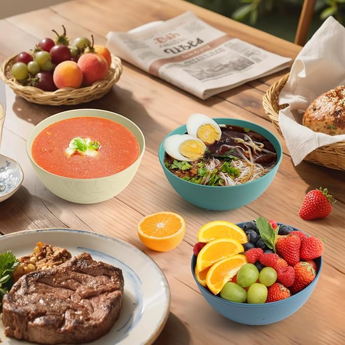 Homienly Wheat Straw Bowls Cereal Bowls 40 OZ Unbreakable Thick Soup Bowls Alternative Plastic Cereal Bowls for Kitchen, RV, Camping Microwave and Dishwasher Safe Bowl Set Reusable (Multi, 6 PCS)
