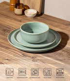 TheTerra Ceramic Dinnerware Sets for 4, 12 Pieces Handmade Reactive Glaze Plates and Bowls Set, Scratch Resistant Dish Set, Oven & Microwave & Dishwasher Safe, Eucalyptus