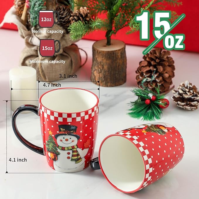 HASENSE 15oz Coffee Mugs Set of 4, Ceramic Holiday mugs with Handles,Lager Coffee Cups for Hot Cocoa,Coffee or Tea, Ideal Gifts for Family,Friends,and Holiday Parties,Colorful
