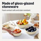 Amazon Basics Glazed Stoneware Serving Bowls, 3-Piece Set, Dishwasher-Safe, Microwave-Safe, Freezer-Safe, Stain-Resistant, Ivory