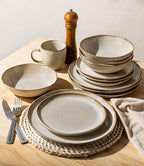 GBHOME Stoneware Dinnerware Sets for 4, 12 Pieces Rustic Ceramic Plates and Bowls Set, Handmade Reactive Glaze, Highly Chip Resistant Dishes, Microwave & Dishwasher Safe, Oatmeal Linen