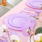 KIRE 150 PCS Purple Plastic Plates - Purple Dinnerware Set Disposable 25 Dinner & 25 Salad Plates 25Forks 25Knives 25Spoons 25Clear Cups for Birthday/Baby Shower/Easter/Spring