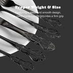Runfly Retro Royal Black 48 Pieces Flatware Set, Gorgeous Black Silverware Set For 8, Anti-rust Stainless Steel dark Cutlery Set Utensils Including Fork Spoon and Knife