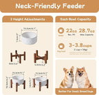 Havniva Ceramic 6.1inch Raised Dog and Cat Bowl Set, 2 Heights Elevated with Acacia Wood Stand, Food and Water Bowl for Small Breed Dogs, Weighted Dog Dishes(27oz, Arctic White)