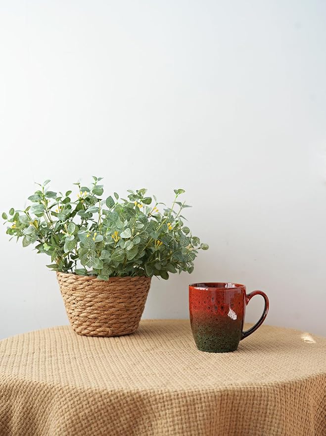 Bosmarlin Ceramic Coffee Mug Set of 4, 17 Oz, Coffee Cups with Big Handle, Microwave Safe, Unique Reactive Glaze (Red&Green)