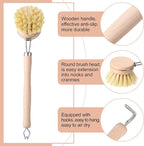Maxdot 10 Pcs Kitchen Dish Brush with Beechwood Handle Natural Wooden Handle Scrub Brush Fiber Bristles Dish Scrub 2 Inch Replacement Head for Pots Pans Utensils Washing Supplies