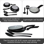 IMUSA Nonstick Ceramic Cookware Set 4-Piece 8in/10in, with Stay-Cool Handles, Aluminum, Black