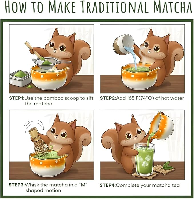 Matcha Whisk Set and Bowl, 5-Pieces Matcha Tea Ceremony Kit with Mushroom Design Gifts for Women Friends Lovers, Bamboo Whisk and Scoop, Orange