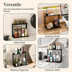 PEKER Bamboo Bathroom Organizer Countertop – Small Vanity Storage Shelf for Makeup, Perfume, Skincare – Natural Cosmetics Display Rack for Dresser, Sink, Kitchen –Black