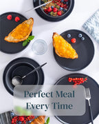 24 Piece Black Dinnerware Set for 8 | Matte Black Plates and Bowls Sets, Modern Stoneware Black Dishes Set | Scratch Resistant, Dishwasher & Microwave Safe | Matte Black Finish Ultra-Chic & Modern
