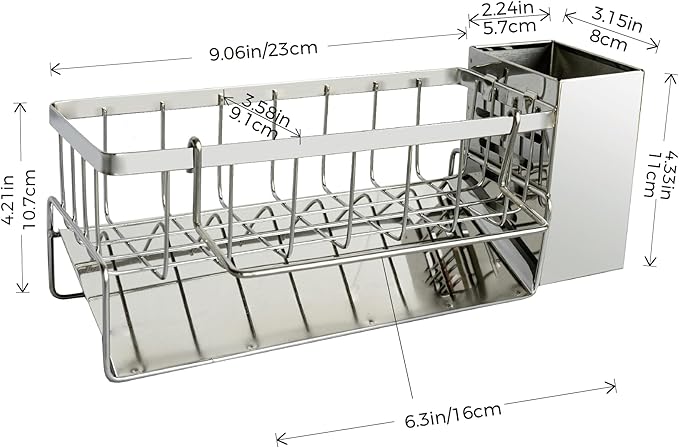 Sponge Holder for Kitchen,soap dispenser holder,multifunctional Stainless Steel sink caddy with Brush Holder,bathroom sink Organizers for Essentials,hand sanitizer holder,toothbrush Toothpaste holder
