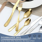 Gold Silverware Set,24 Piece Gilded Silverware Set Rack Service for 6，Mirror Polished Cutlery Utensil Set,Home Kitchen Eating Tableware Set,Include Fork Knife Spoon Holder Set,Dishwasher Safe…