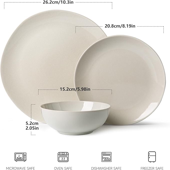 Ceramic Dinnerware Sets-12 Pieces Set, Plates Pasta Bowls Soup Bowls, Modern Stoneware Dishes, Reaction Glaze Black (Sky white)