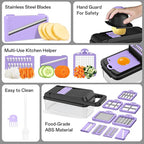 HomeHacks Vegetable Chopper Vegetable Cutter, 15 in 1 Kitchen Gadget, Dicer, Slicer, Onion Cutter, Salad, Cheese Grater & Egg Separator - Multi-Functional Veggie Chopper Lid with Handle (Purple)