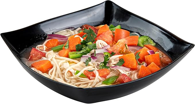 Restaurantware Moderna 32 Ounce Fancy Plastic Bowls 10 Square Disposable Salad Bowls - Durable Heavy-duty Black Plastic Bowls For Warm And Cold Foods (Pack of 3)