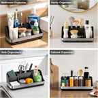 GFWARE Black Toothbrush Holder - 7 Slots Bathroom Organizer Countertop with Drainage Matte Black Electric Toothbrush and Toothpaste Holder for Bathroom Accessories Sink Storage