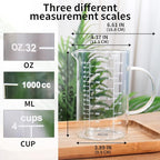77L Glass Measuring Cup, [Insulated handle, V-Shaped Spout], High Borosilicate Glass Measuring Cup for Kitchen or Restaurant, Easy To Read, 1000 ML (1 Liter, 4 Cup)
