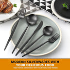 Matte Black Silverware Set, Oliviola 60-Piece Stainless Steel Flatware Cutlery Set Service for 12, Satin Finish Kitchen Utensil Set, Dishwasher Safe