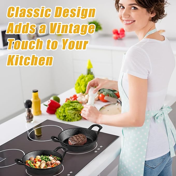 4Pack Mini Cast Iron Skillets, 6.3 x 6.3 x 1.5 Inch Frying Pan, Black Small Skillet, Cast Iron Pan with Handle, Mini Casserole Dish Skillets for Kitchen Baking Cooking Indoor Outdoor