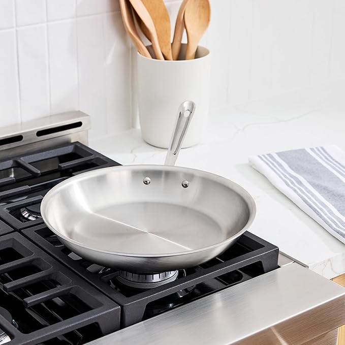 All-Clad D5 5-Ply Brushed Stainless Steel Fry Pan 12 Inch Induction Oven Broiler Safe 600F Pots and Pans, Cookware Silver
