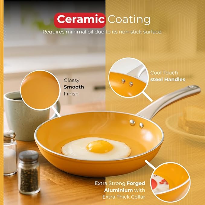 SALFORD 9.7 Inch Nonstick Frying Pan - Ceramic Forged Skillet for Egg Omelet & Pancakes with Bakelite Handle Chef Pan, Induction Compatible - PTFE, PFAS & PFOA Free