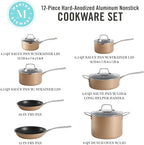 Martha Stewart 12 Piece Heavy Gauge Aluminum Hard Anodized Premium Nonstick Cookware Set, Induction Safe, Copper w/Black Interior