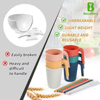 Wheat Straw Coffee Mugs 6-Pack– Unbreakable & Lightweight Cups, 12oz Stackable Cups with 6 Detachable Straws & 2 Cleaning Brushes (Colorful, 12, Fluid Ounces)