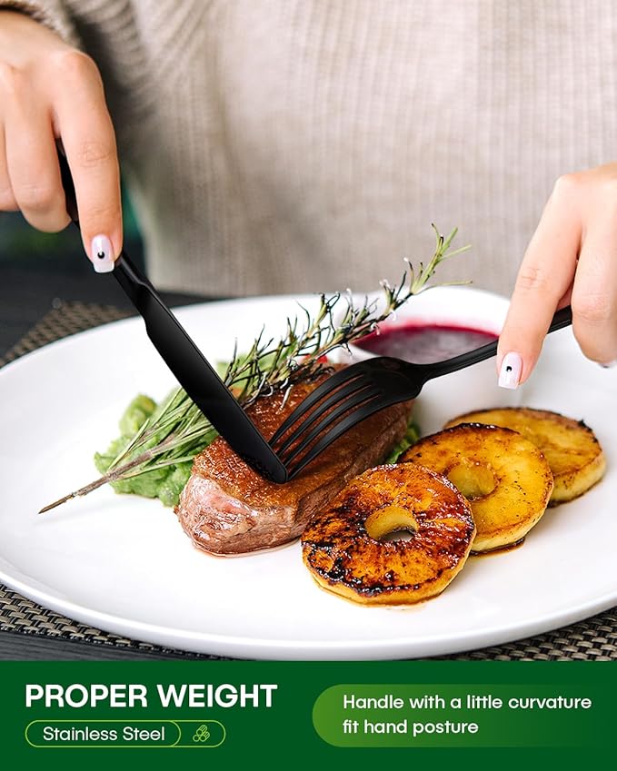 65 Piece Black Silverware Set with Serving Utensils, Stainless Steel Flatware Set for 12 Food Grade Cutlery Utensil Set Include Knife Fork Spoon Mirror Polished Dishwasher Safe