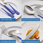 20-Piece Blue Silverware Set, 18/0 Stainless Steel Blue Handle Flatware Set, Service for 4, Modern Cutlery Set Includes Dinner Knives Forks Spoons, Mirror Polished, Dishwasher Safe