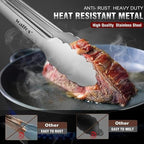 Tong for cooking, Walfos kitchen tongs set of 2 - Heat Resistant 600℉, Heavy Duty Locking Metal cooking Tongs, Stainless Steel BBQ Grilling,(All Metal 12in+16in)